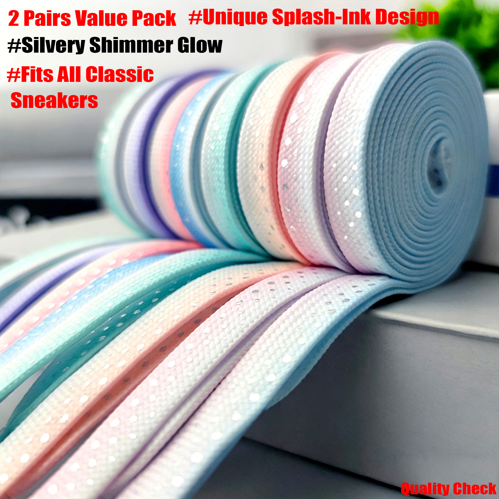 Lace Replacement Flat - 2 Pairs Gradient Splash Ink Silvery